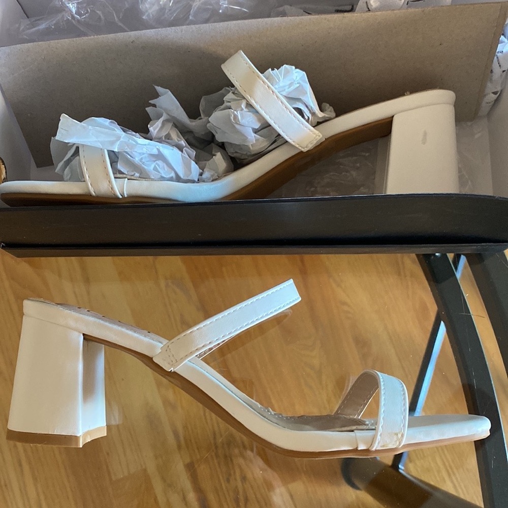 Women’s Block Heel Double Band Square Toe Heeled Sandal Slip On Shoes